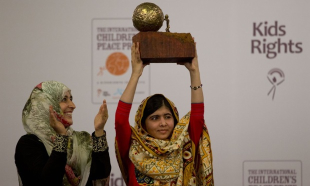 Tawakkol Karman and Malala after prize awarded (AP (Peter Dejong))